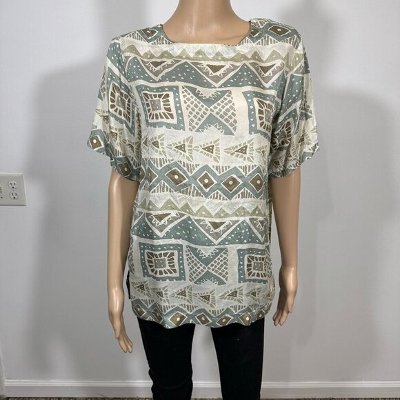 VINTAGE 80's STUNT COLLECTIONS Artsy Silk Blouse Top Women's Size M - Picture 2 of 8
